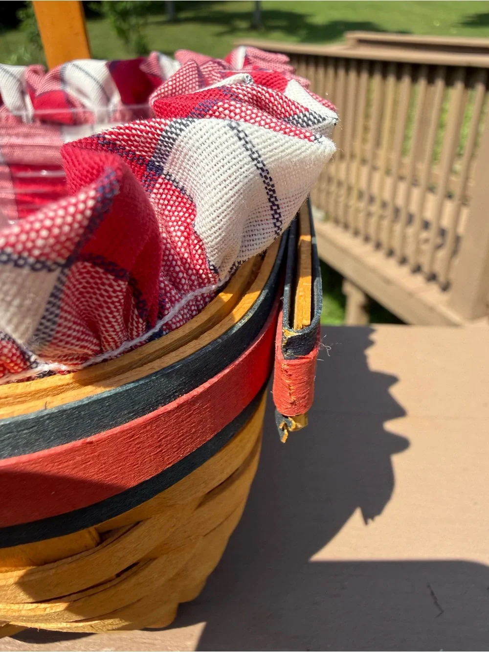 Longaberger 2001 All American Strawberry Basket with Plaid Liner & Tie on